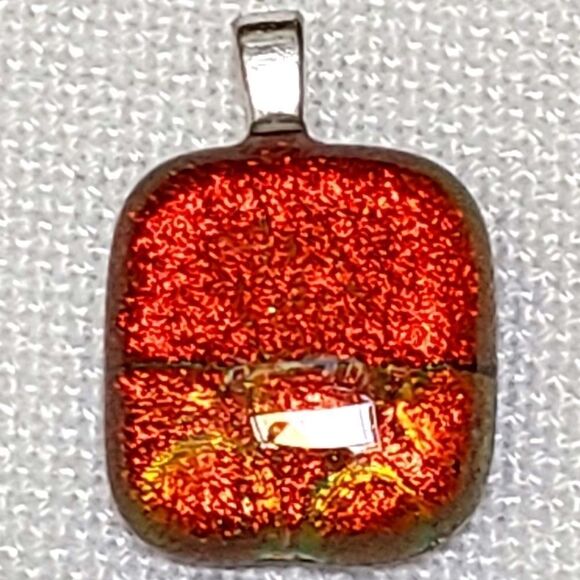 Handmade Unique Copper and Yellow Dichroic Glass Pendant - Picture 1 of 4
